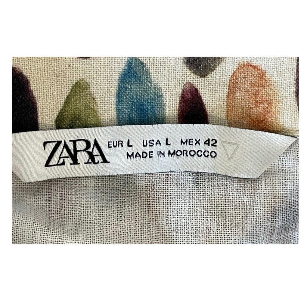 Zara Button Down Shirt Size L Multicolor Abstract Dot Short Sleeve Boho Summer - Picture 8 of 8